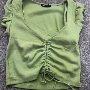 Zara Light Green Ruched Crop Top